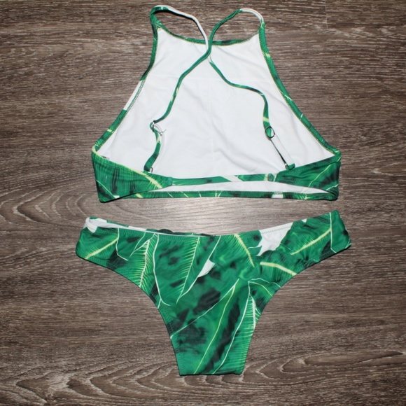Zaful Swim Palm Leaf Halter Bikini Set Size M - Picture 2 of 3